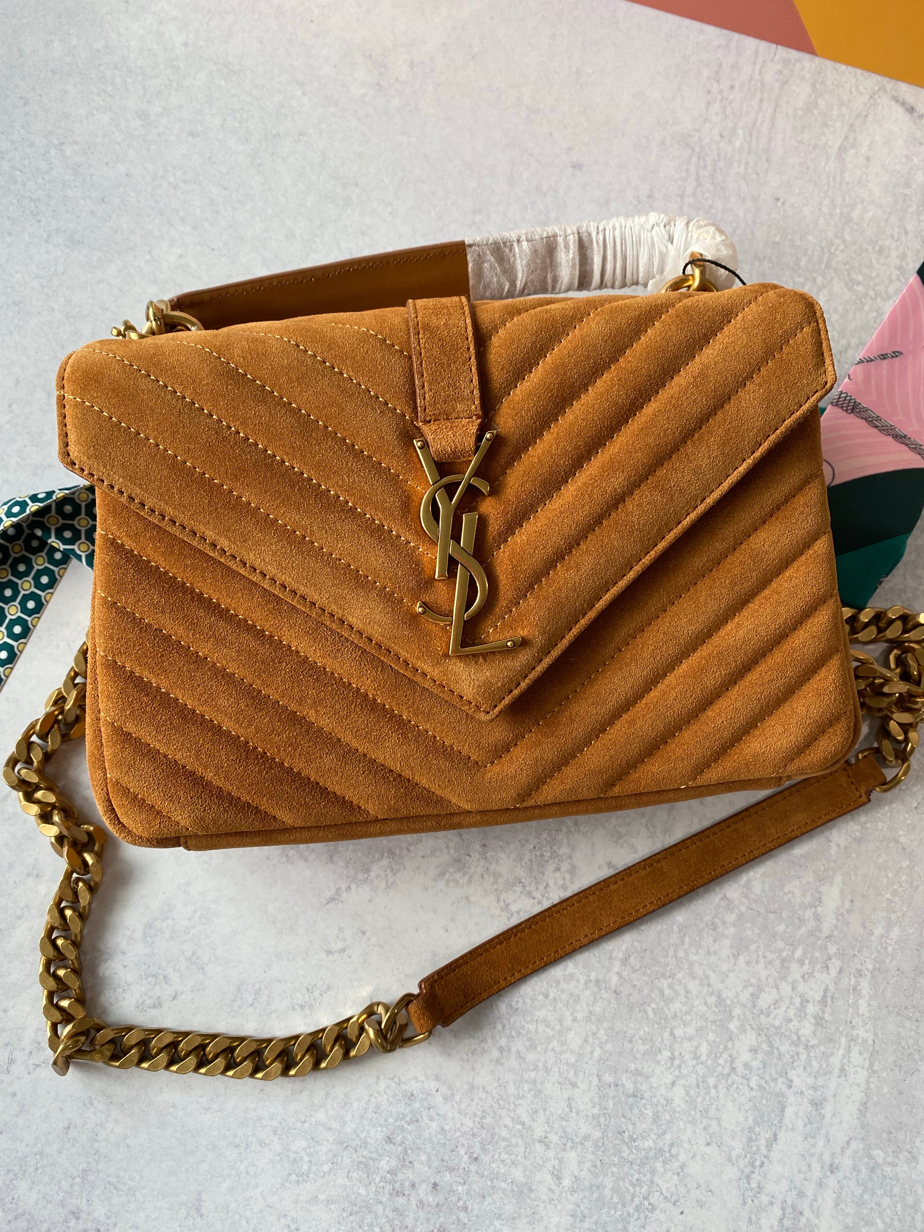 TOP Yves Saint Laurent YSL College Suede Small Bag - Brown
