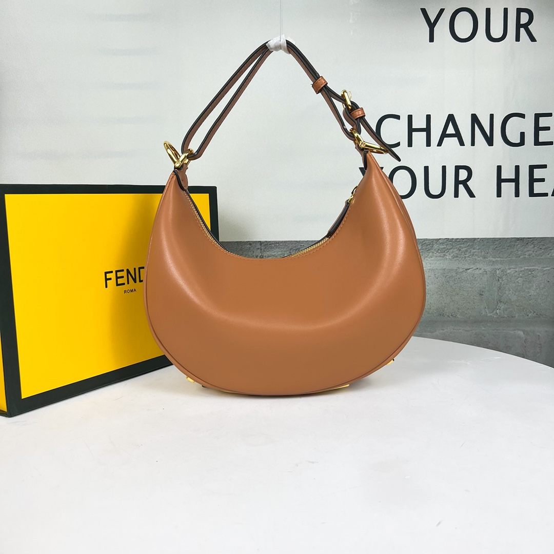TOP FENDI Leather Material Fendigraphy Bags 29x24.5x10cm - Caramel&GHW