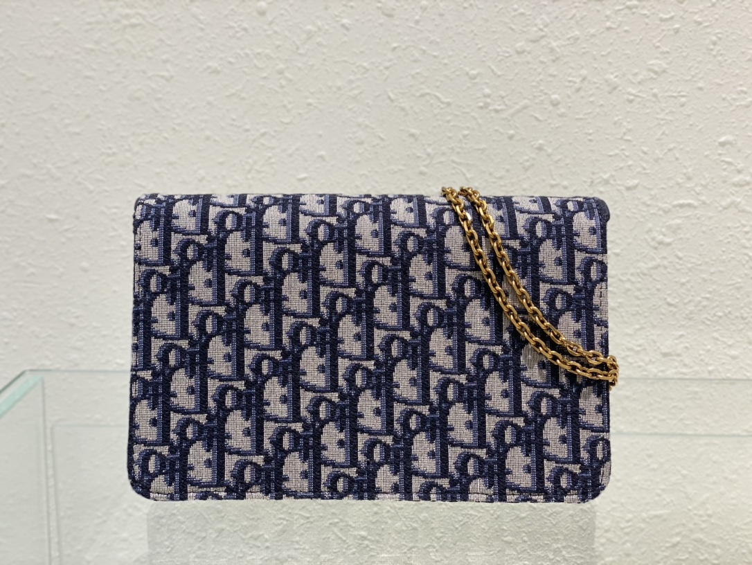 TOP Christian Dior SADDLE BELT POUCH Blue Christian Dior Oblique Jacquard 22 x 14.5 x 3.5cm