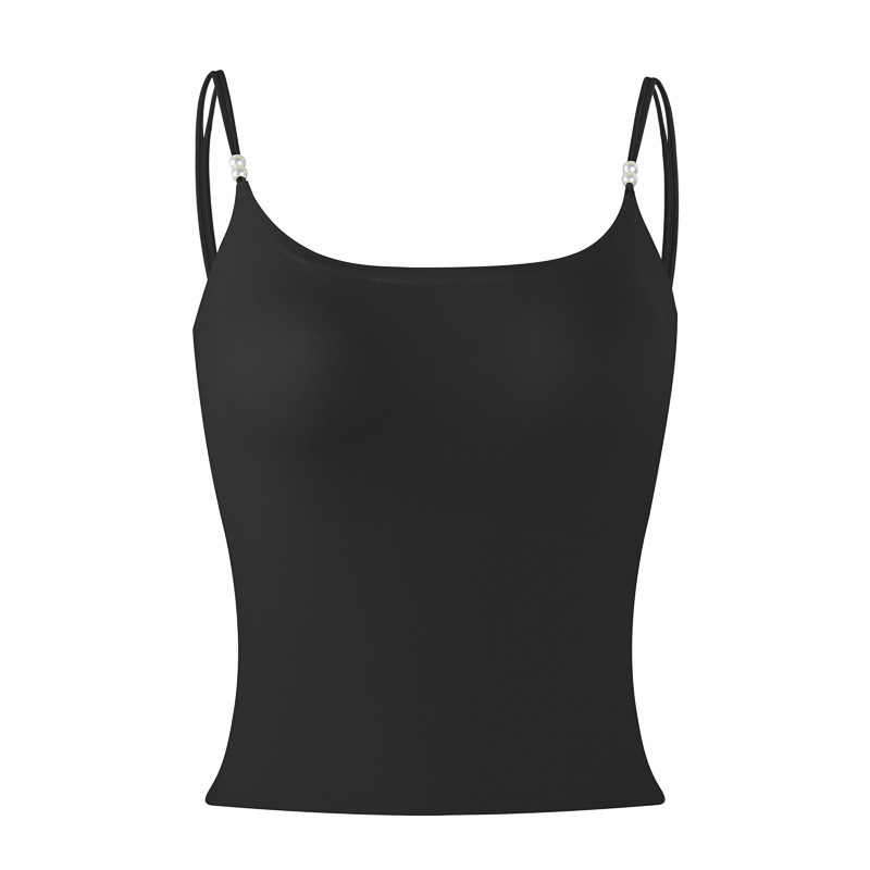 Herbal-style camellia fragrance pearl camisole, lightweight and cool, with built-in chest pads, one-piece beautiful back underwear for women, levelkeen