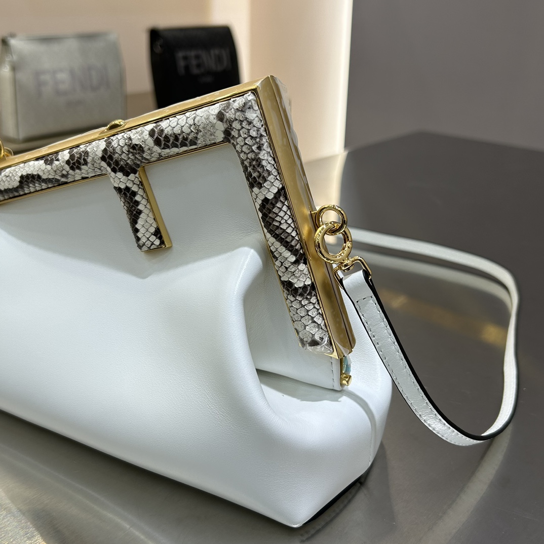 TOP FENDI Snake's Skin Small First Bag - White&GHW