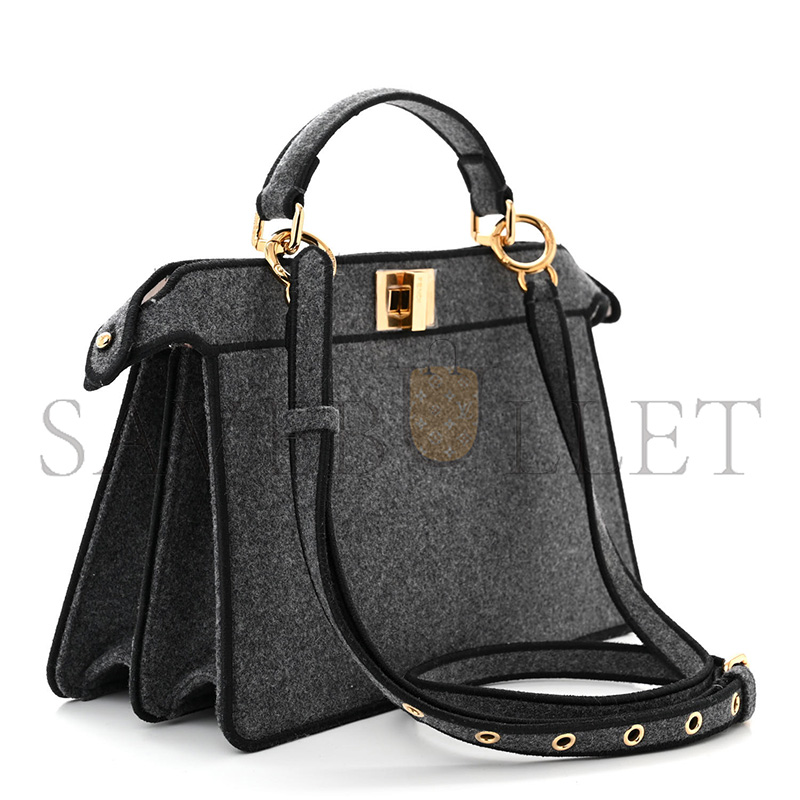 FENDI MELANGE FLANNEL SATIN THREADED EDGE MEDIUM PEEKABOO I SEE U EAST WEST SATCHEL GRIGIO BOIS DE ROSE (29*19*11cm)