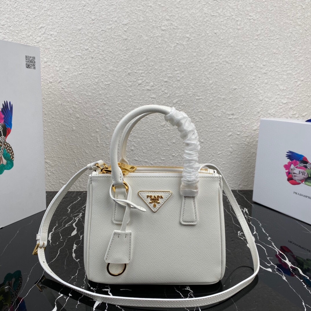 TOP PRADA Galleria Mini Saffiano Bag 20x15x9.5cm - White