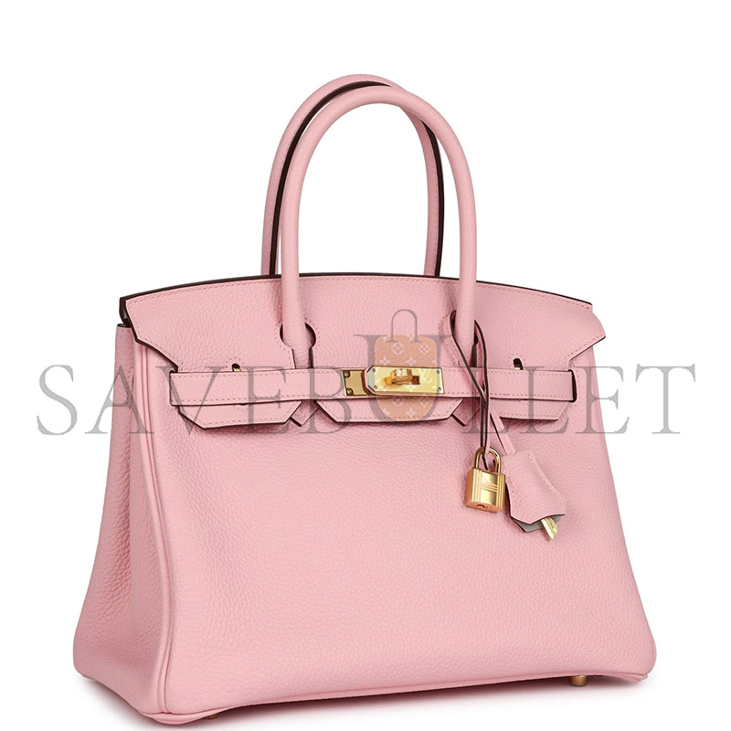 HERMÈS BIRKIN 30 ROSE SAKURA VERSO CLEMENCE GOLD HARDWARE (30*22*16cm)