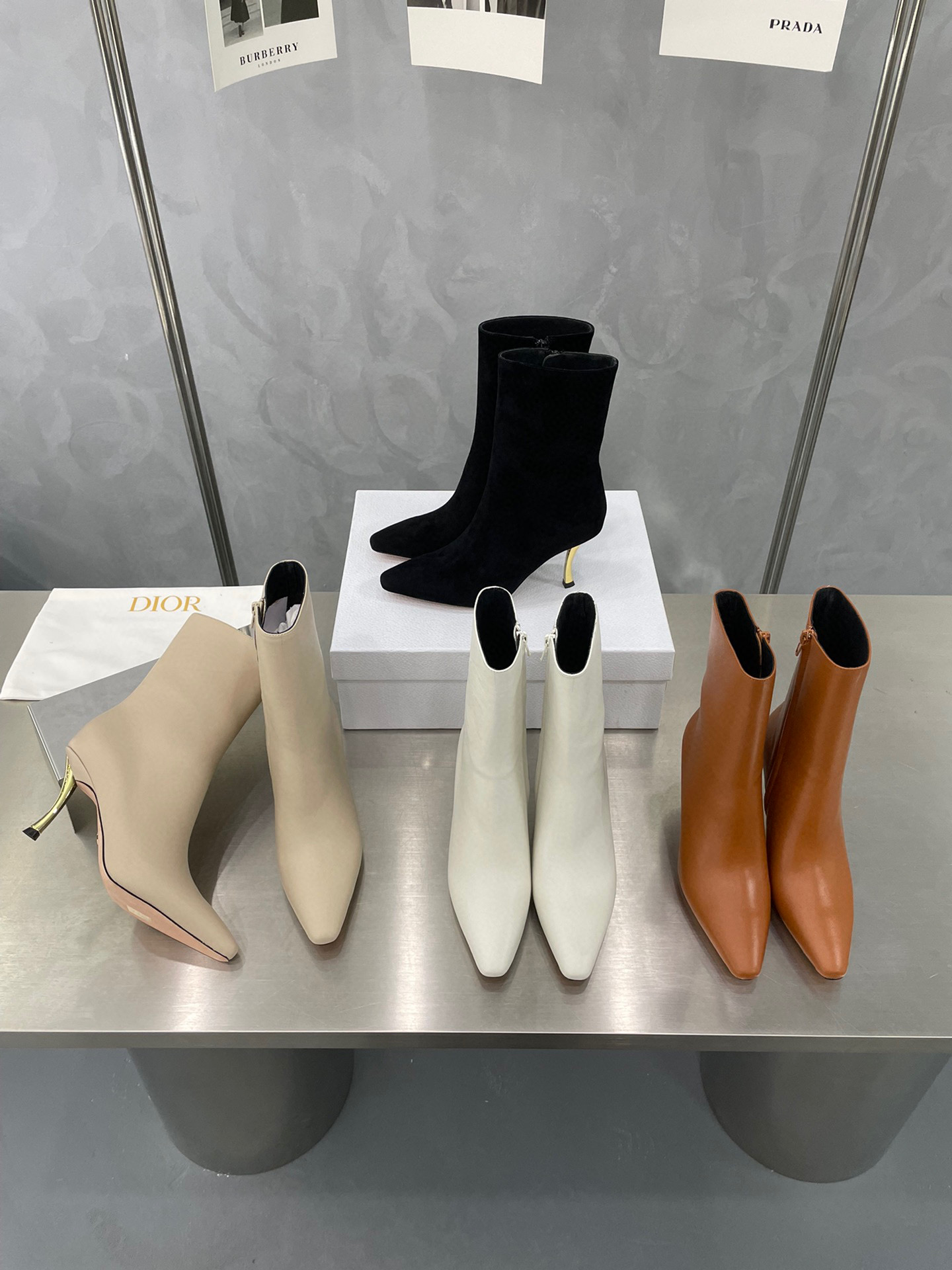TOP Christian Dior Gold Slingheels Boots - Black/White/Brown/Beige