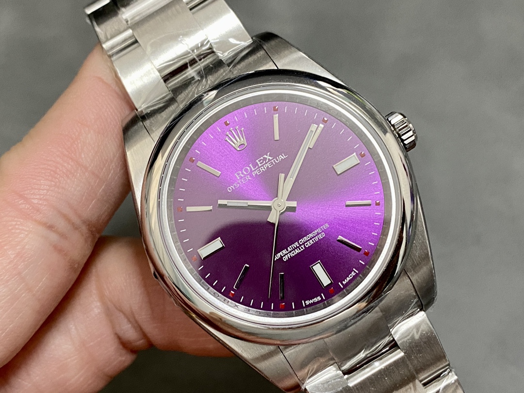 TOP ROLEX Oyster Perpetual Purple Dial Watch 39mm - Sliver