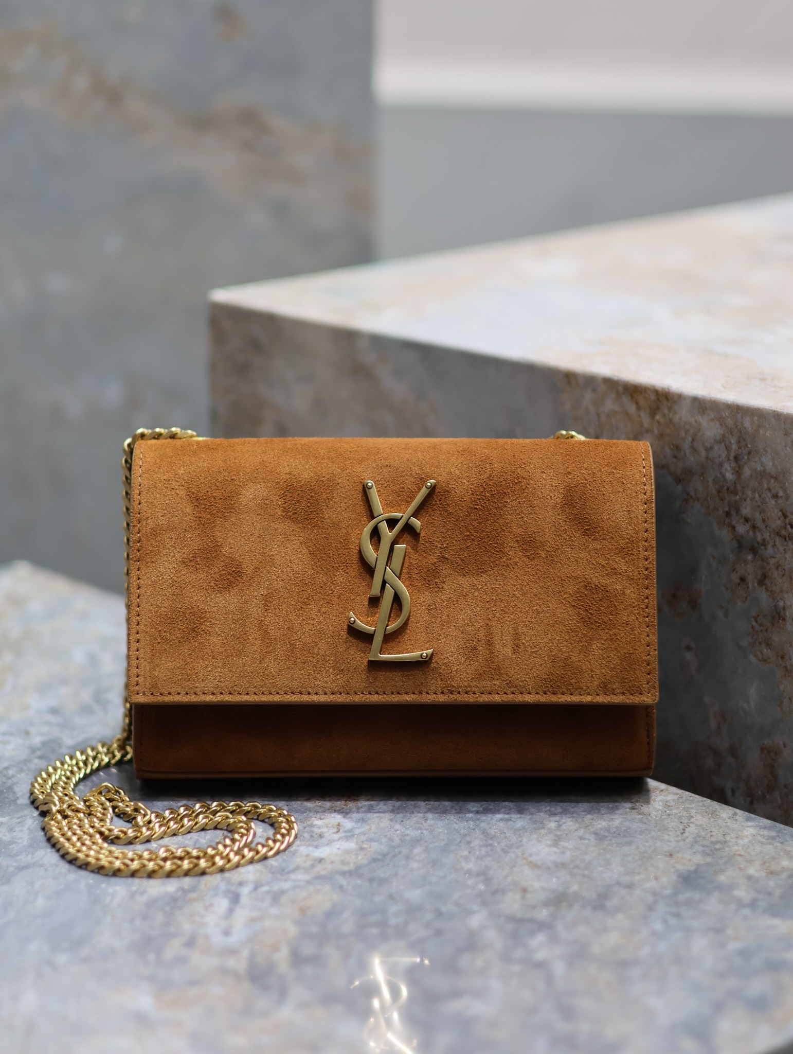 TOP Yves Saint Laurent YSL Monogram Kate Bag - 2 Size - Earthy yellow&GHW
