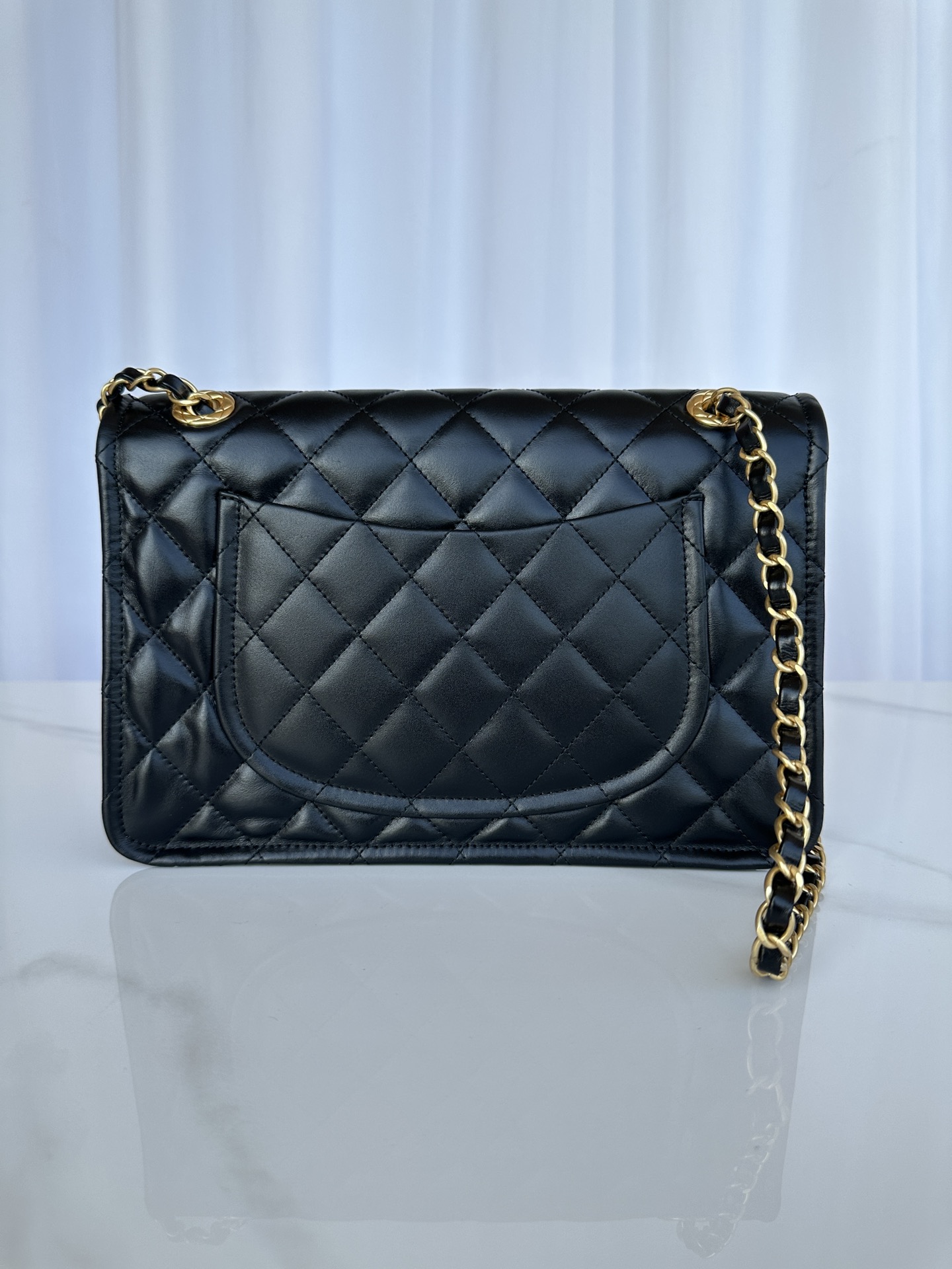 TOP CHANEL Lambskin Flap Bag 28X19X9cm - Black
