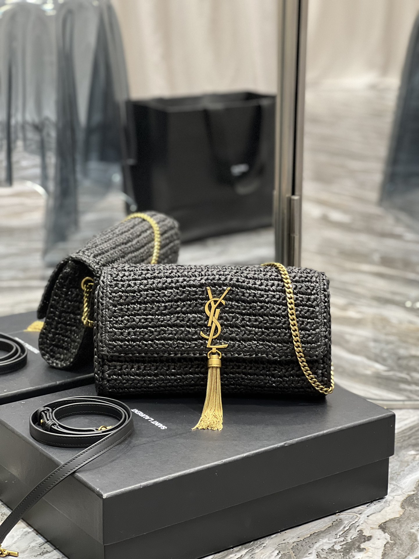 TOP Yves Saint Laurent YSL 𝑲𝒂𝒕𝒆 ⁹⁹  Straw Woven Bag