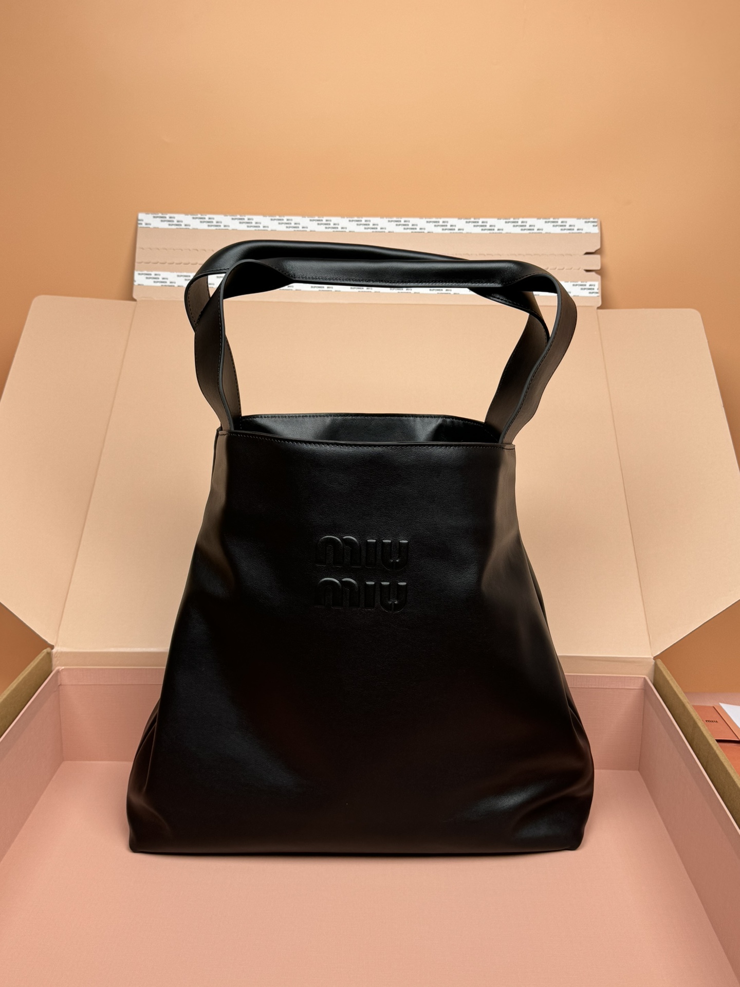 TOP Miu Miu Cow Leather Hobo Shoulder Strap Underarm Bag 38.5×39×11cm/41×46×11cm - Black
