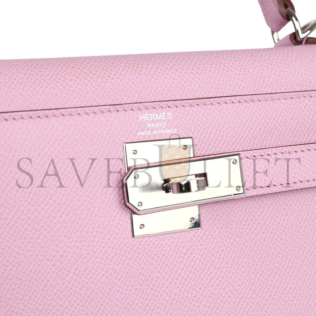HERMÈS KELLY SELLIER 25 MAUVE SYLVESTRE EPSOM PALLADIUM HARDWARE (25*17*7cm)