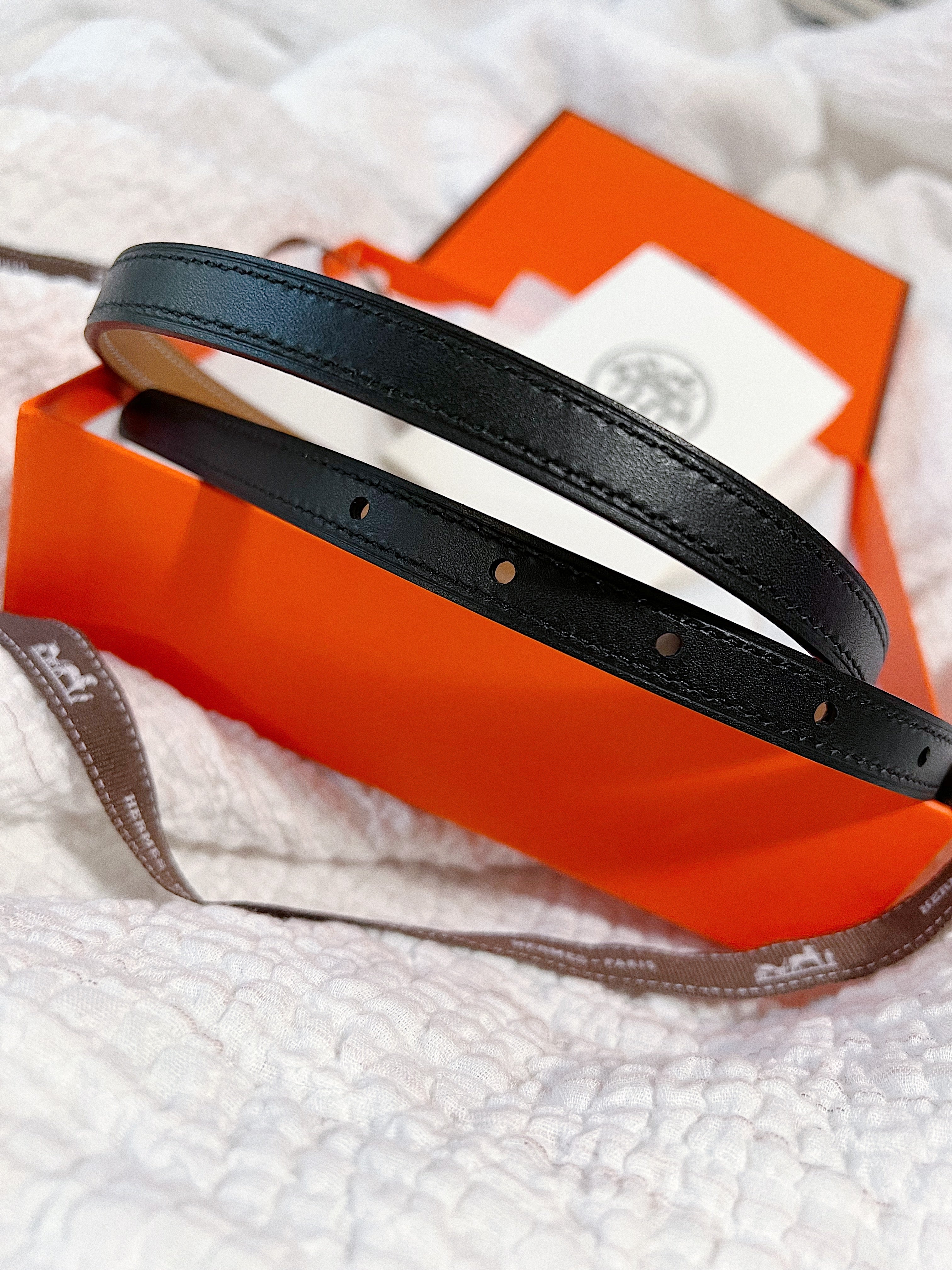 TOP HERMES Reversible Buckle Logo Epsom Belt 1.3cm - Brown & Black