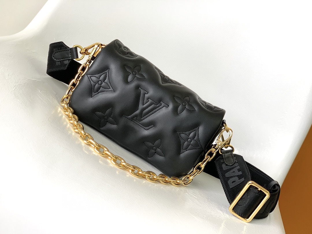 TOP Louis Vuitton LV  Soft Padded Calfskin Embroidered Classic Monogram  Wallet - Black