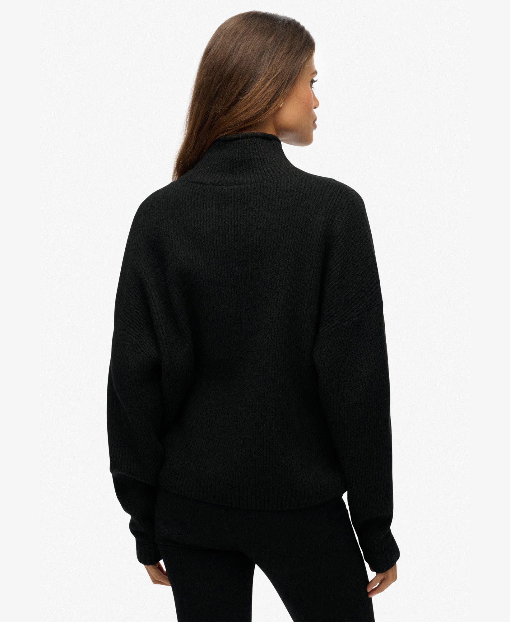 Slouchy Mock Neck Jumper | Black Twist