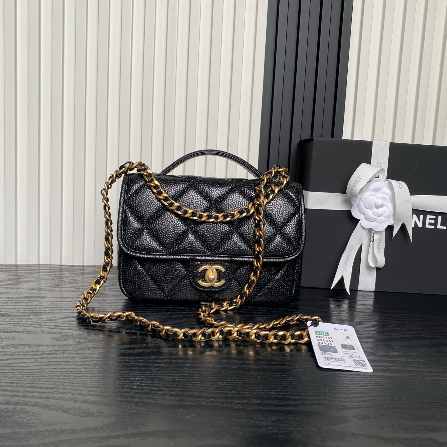 TOP CHANEL Backpack Lychee-Patterned Cowhide 15.5×22×6cm/18×24×6cm - Black&GHW
