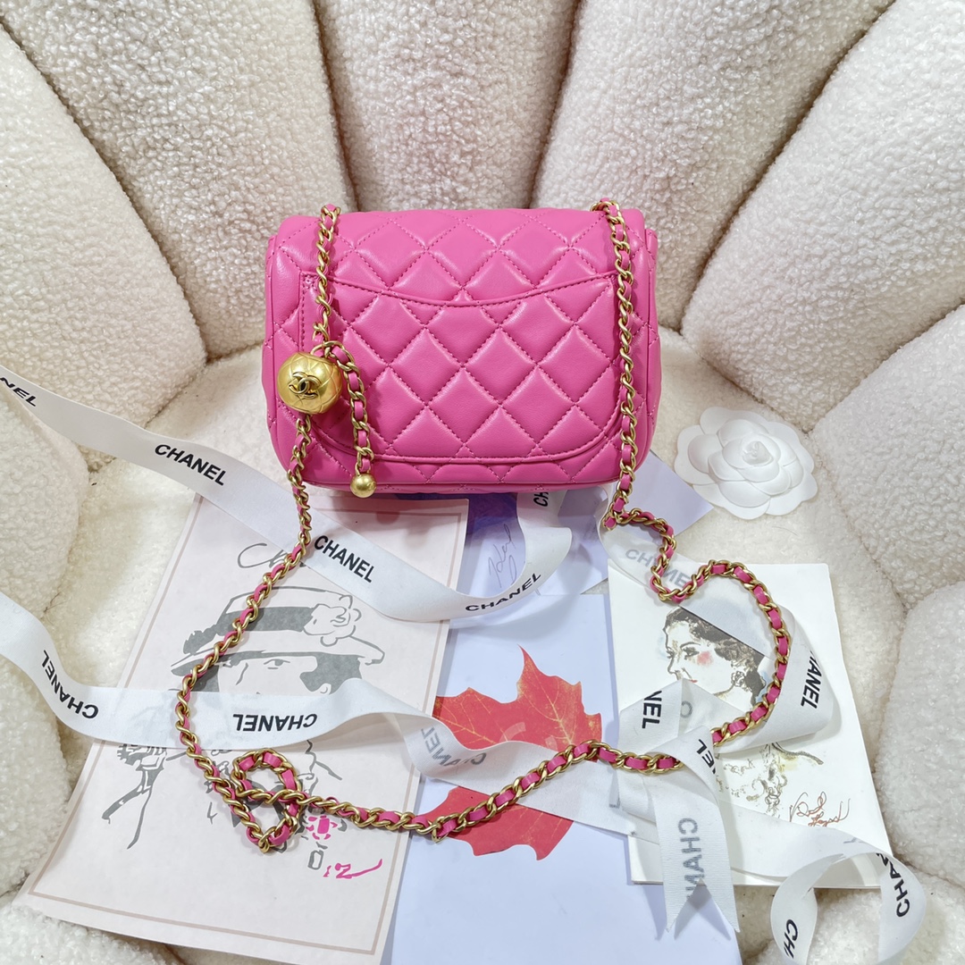 TOP CHANEL Classic Flap Bag Gold Ball 13*18*7cm - Rose Pink