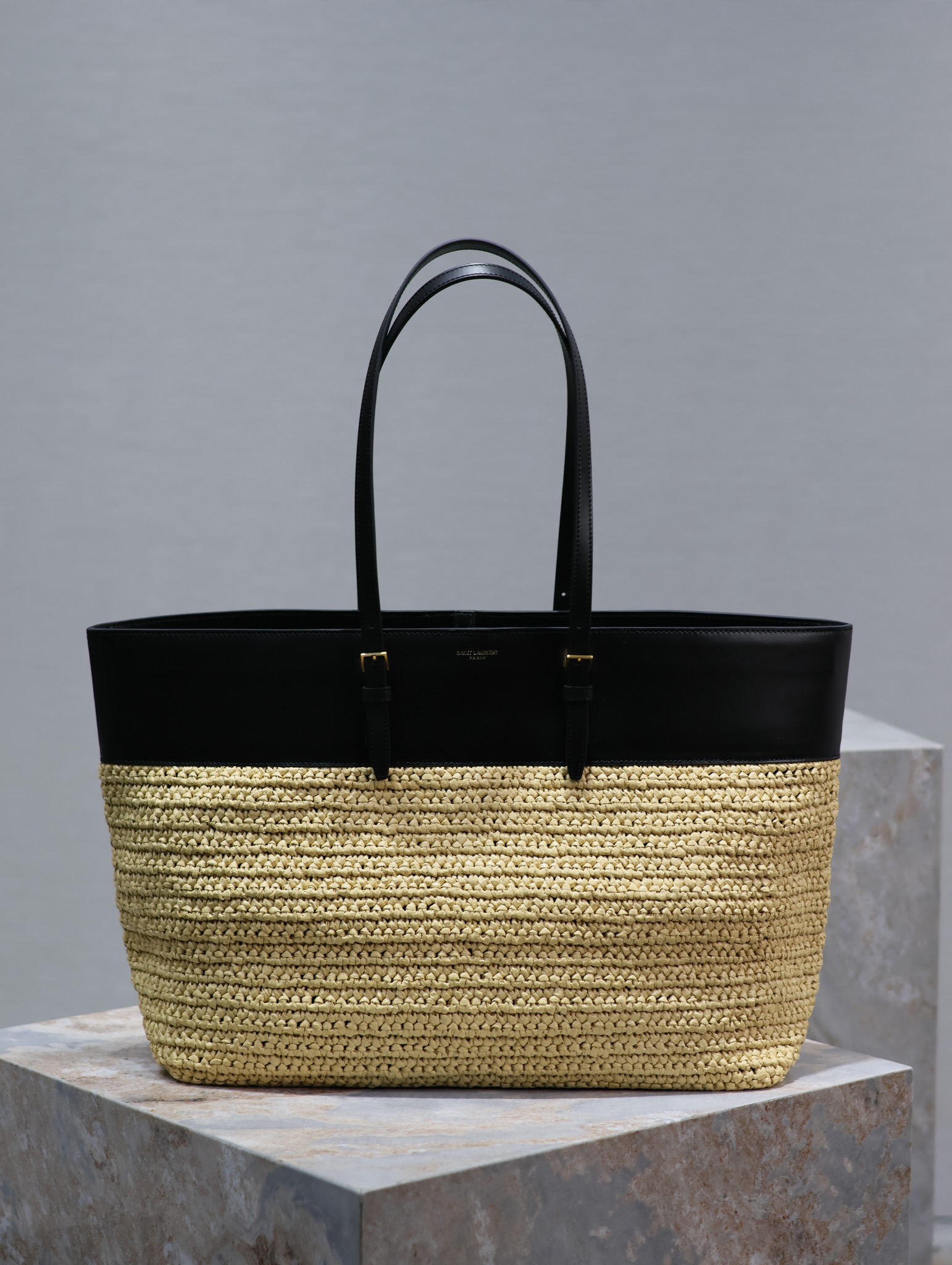TOP Yves Saint Laurent YSL Braid Shopping Tote Bag - 38×28×13cm - Black