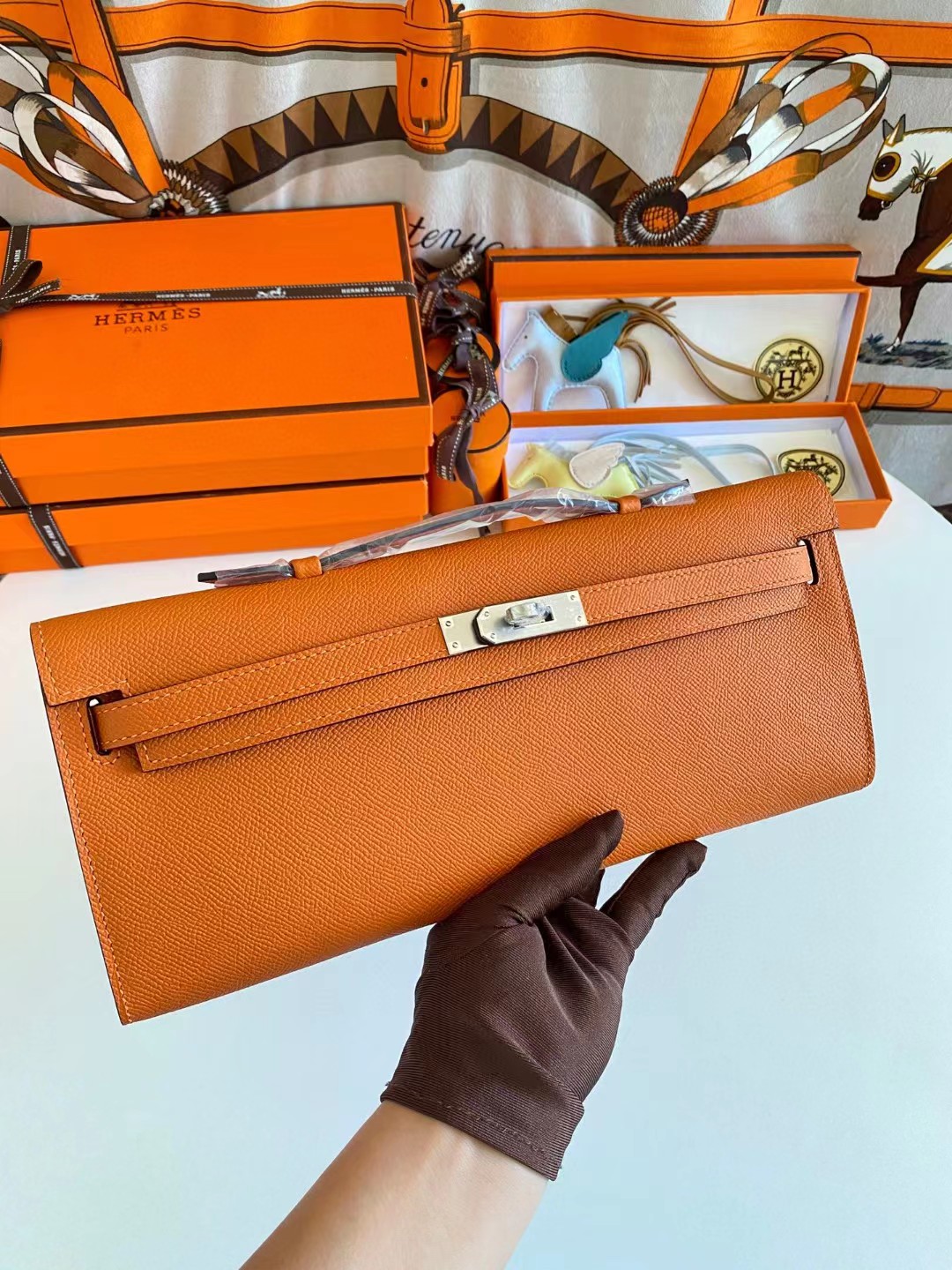 TOP HERMES Kelly Cut Elan 31 Clutch - Orange& SHW