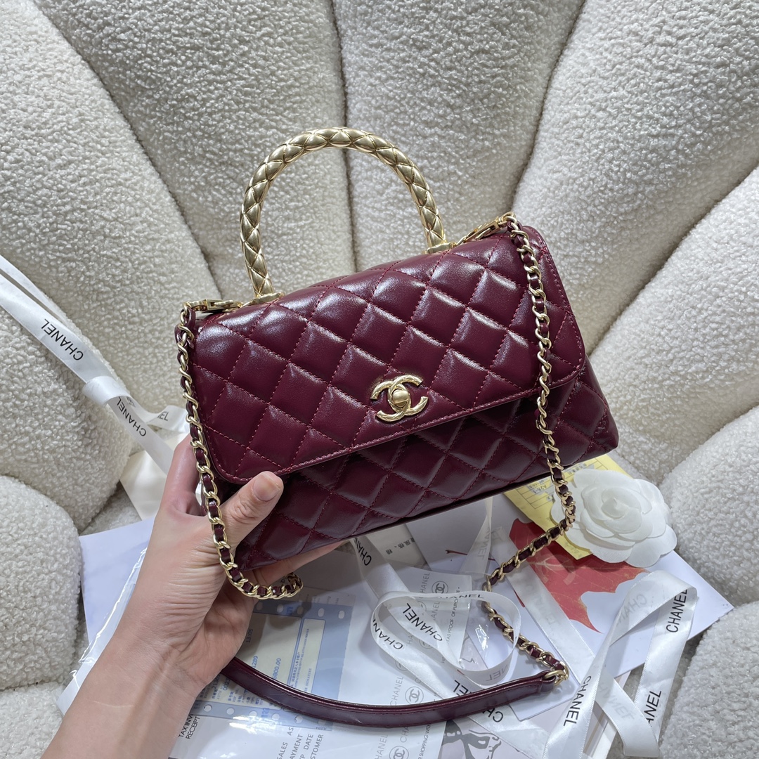 TOP CHANEL Coco Top Handle Bag Calfskin 23cm - Red