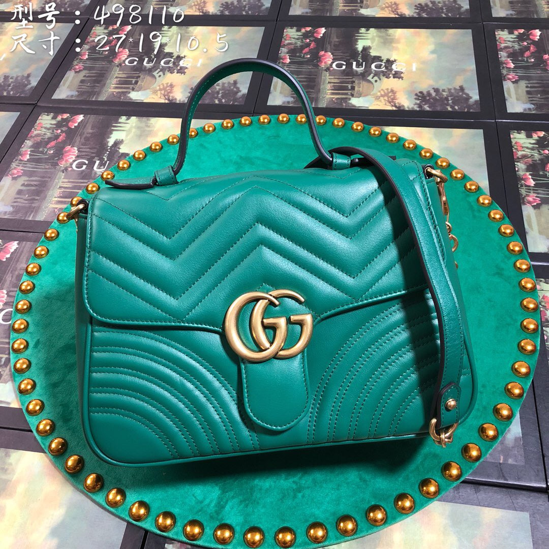 TOP GUCCI GG Marmont  Bag Top Handle 27*13.5*10 - Green