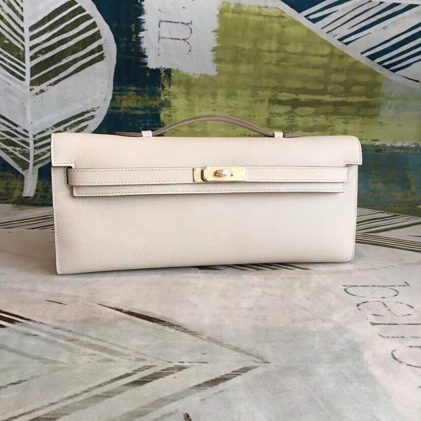 TOP HERMES Kelly Cut Elan 31 Clutch - White & SHW