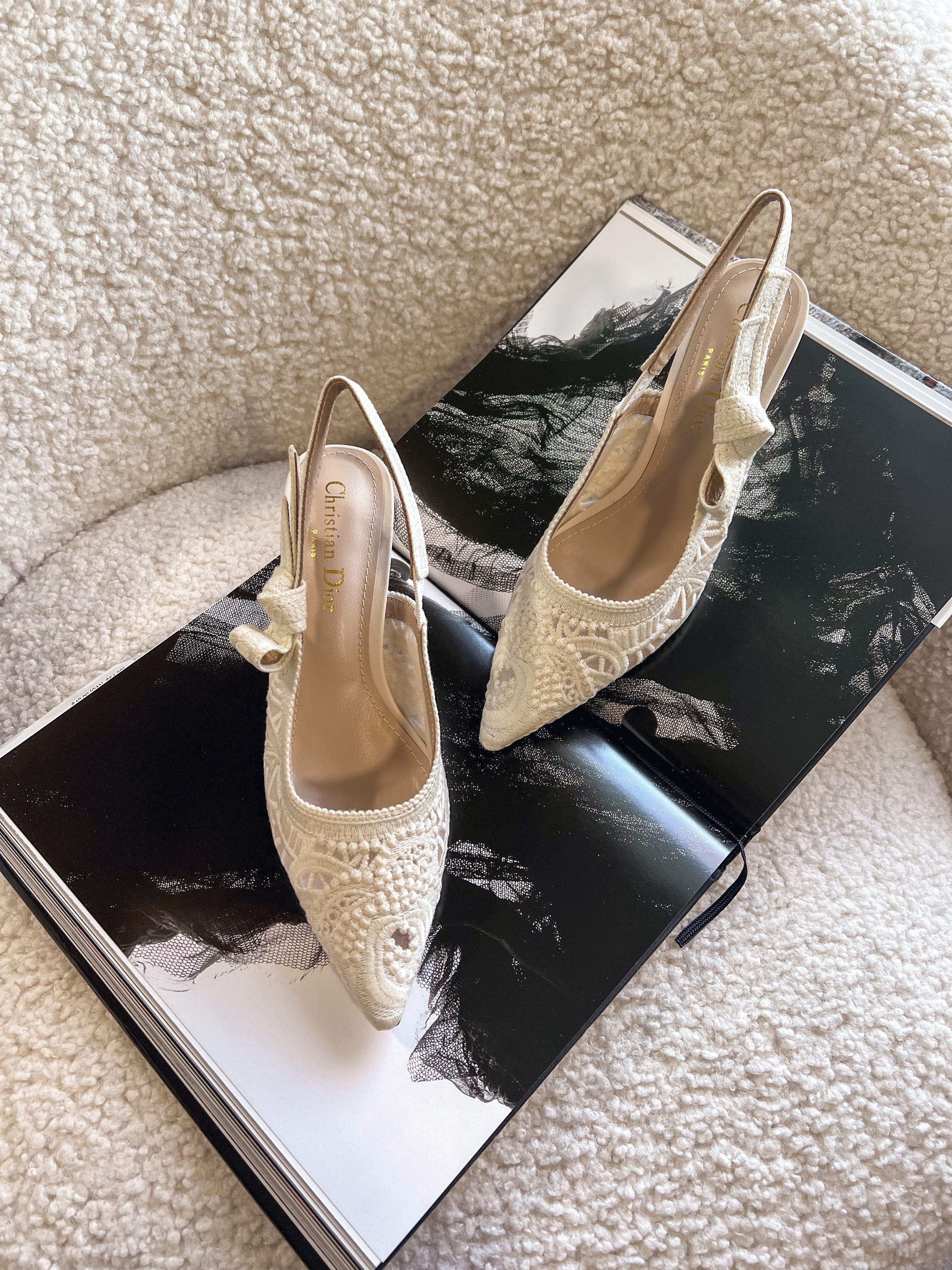 TOP Christian Dior Macrame High Heels Lace Shoes 22 - White