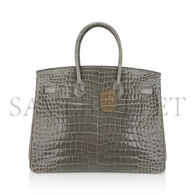 HERMES BIRKIN 35 BAG GRIS TOURTERELLE POROSUS CROCODILE WITH GOLD HARDWARE 165487 (35*25*18cm)