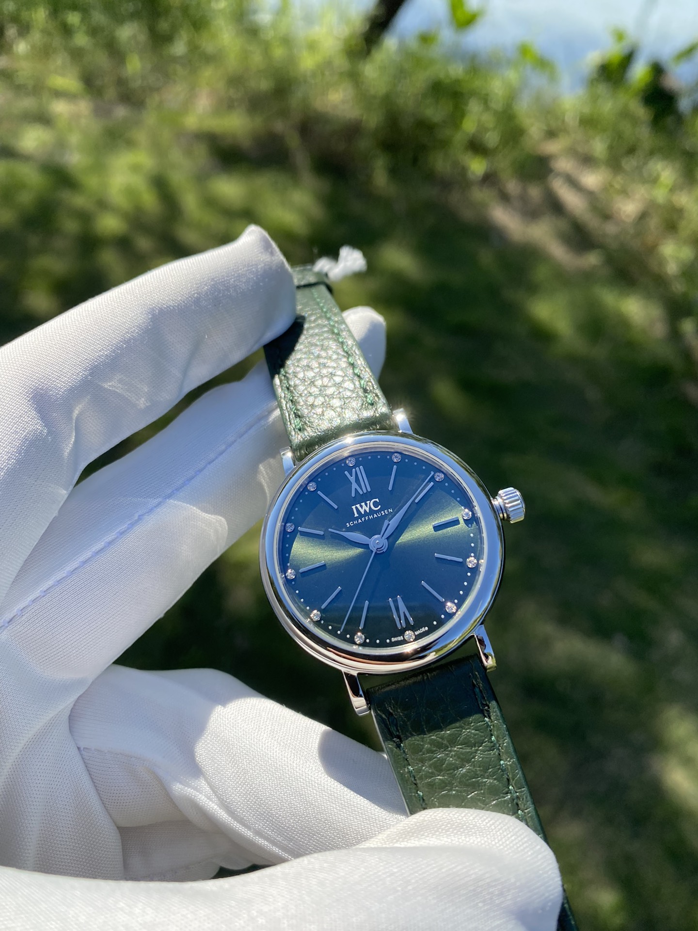 TOP IWC Watch 34mm - Dark Green & Silver