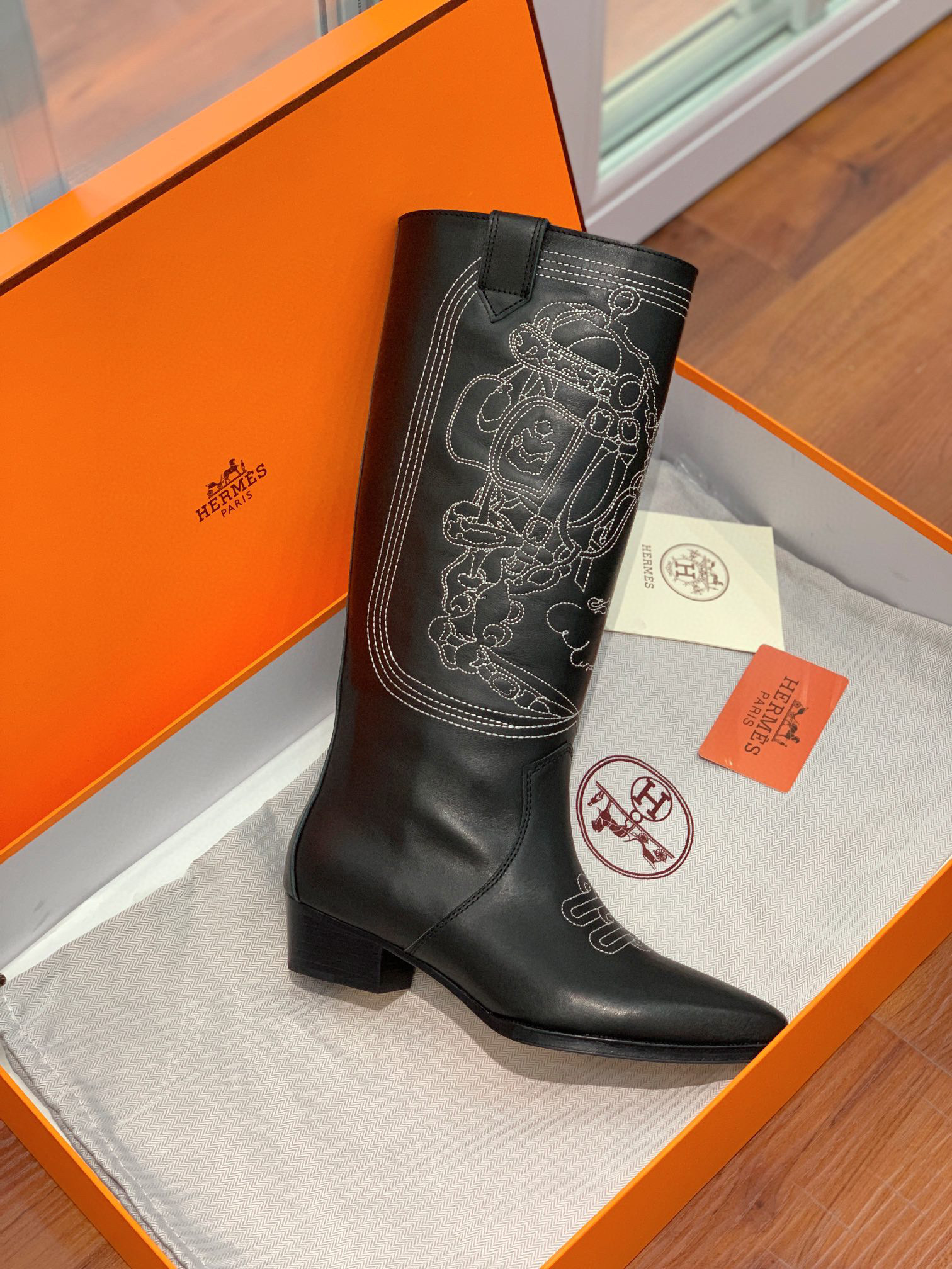 TOP HERMES Cow Boy Boots - Brown/Black/Black Suede