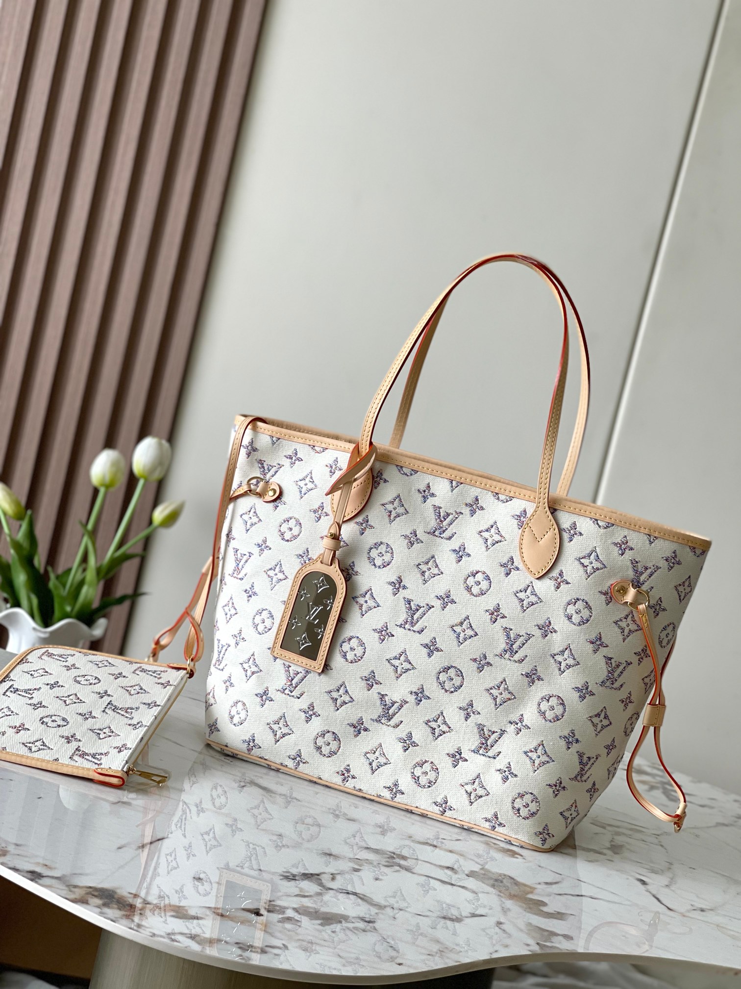 TOP Louis Vuitton LV Monogram Blossoms Neverful MM Bag 31x28x14cm - White