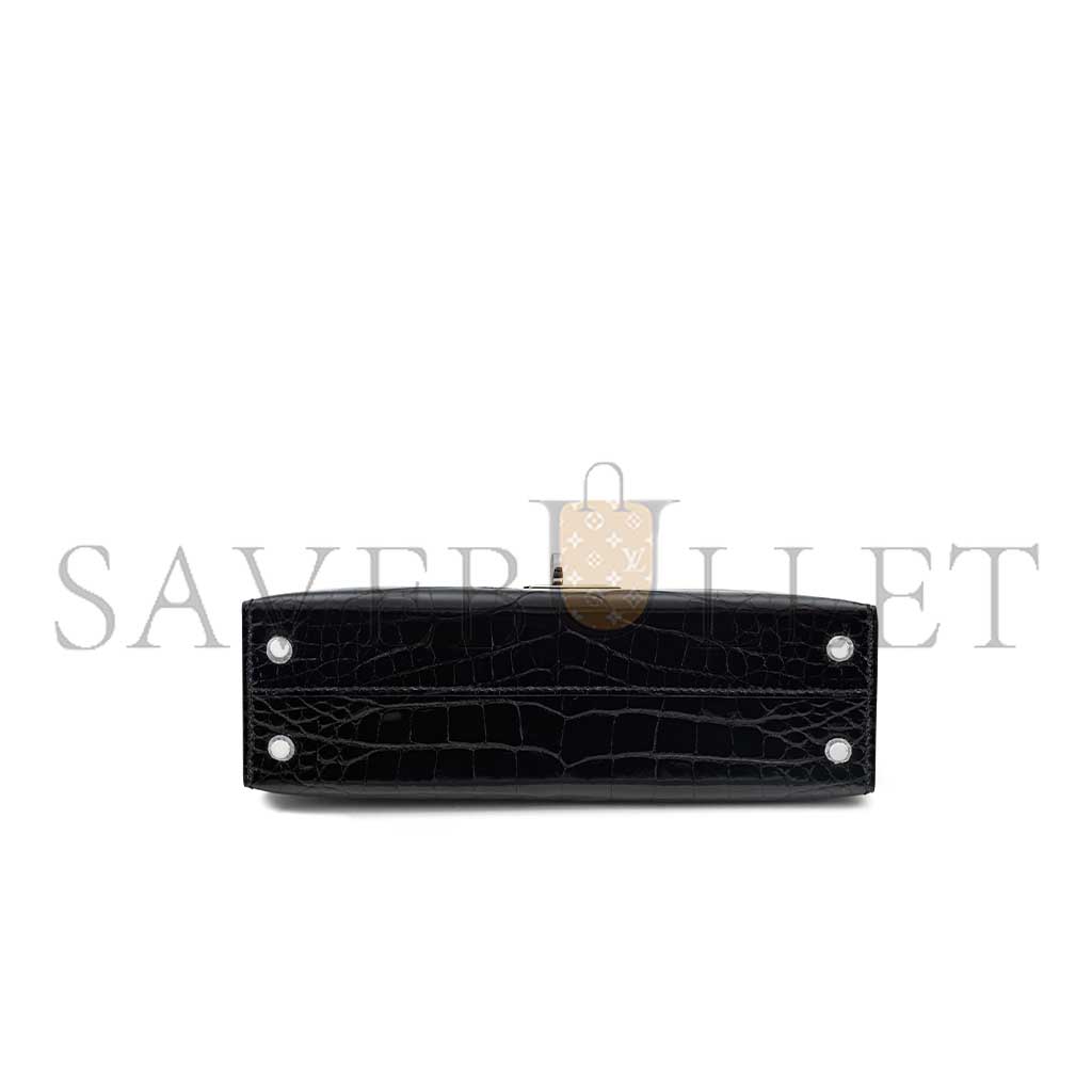 HERMÈS A SHINY BLACK ALLIGATOR  MINI KELLY II WITH PALLADIUM HARDWARE (19*12*5.5cm)