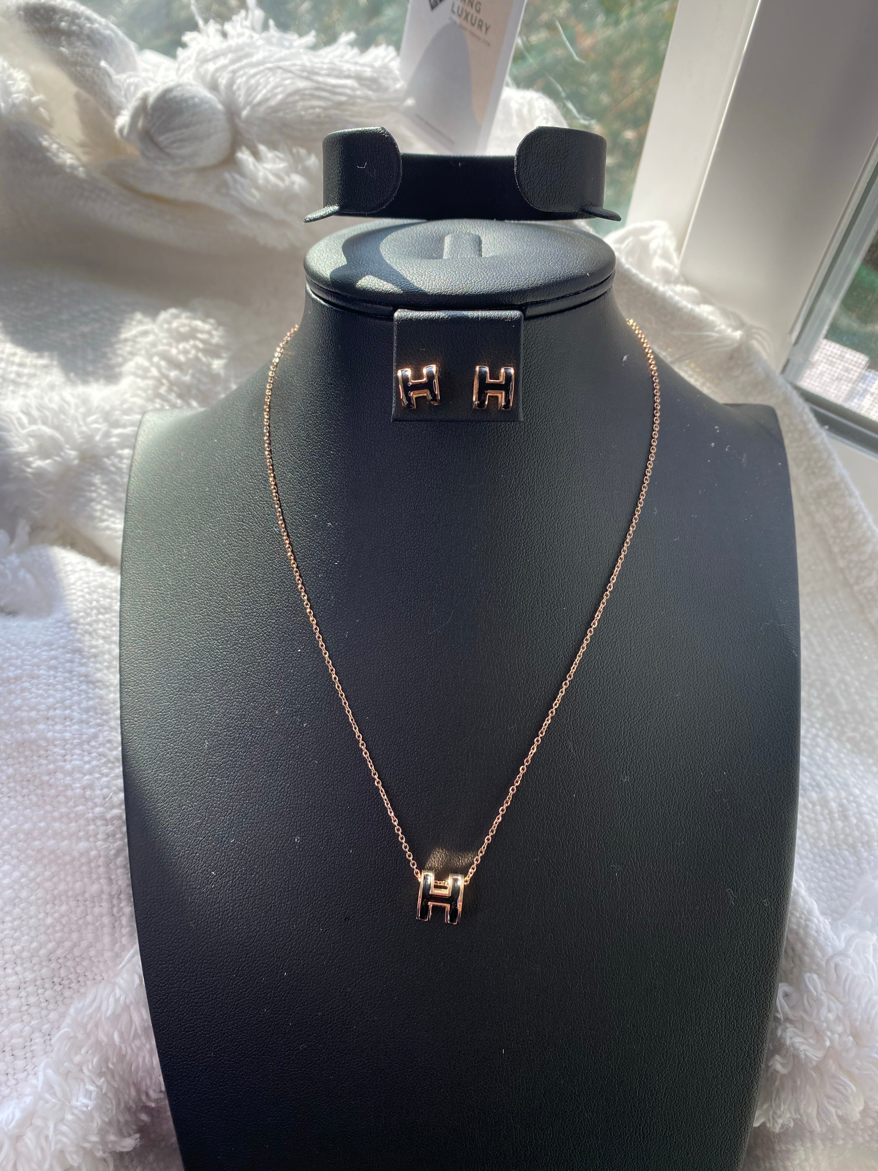 TOP HERMES H Logo Set - Black & Gold