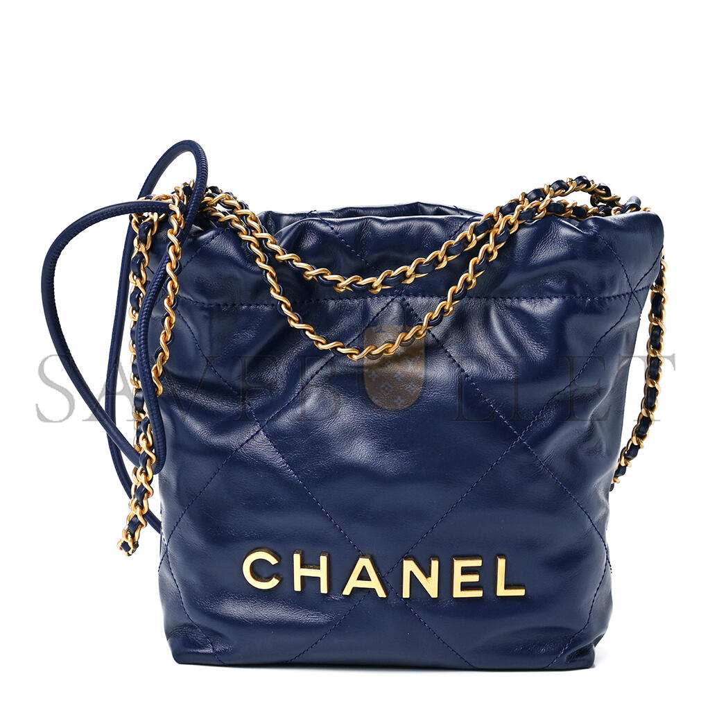 CHANEL MASTER SHINY CALFSKIN QUILTED MINI CHANEL 22 NAVY BLUE (20*19*6cm)