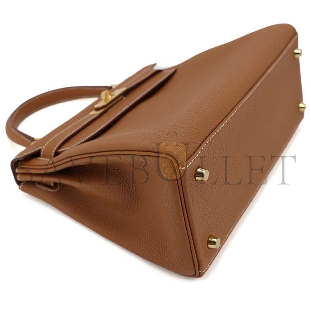 HERMÈS KELLY 28 GOLD BROWN GOLD TOGO GOLD BUCKLE (28*22*10cm)