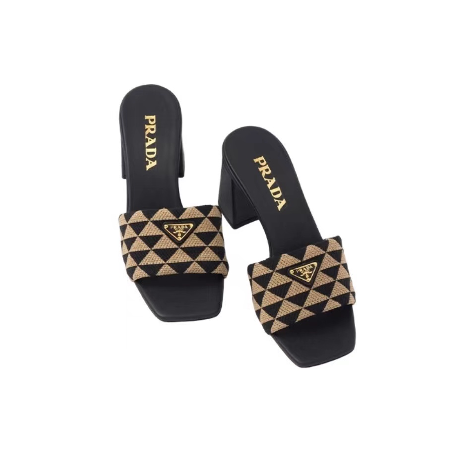 Prada Fabric Chunky Heels Sandals Slide (Replica)