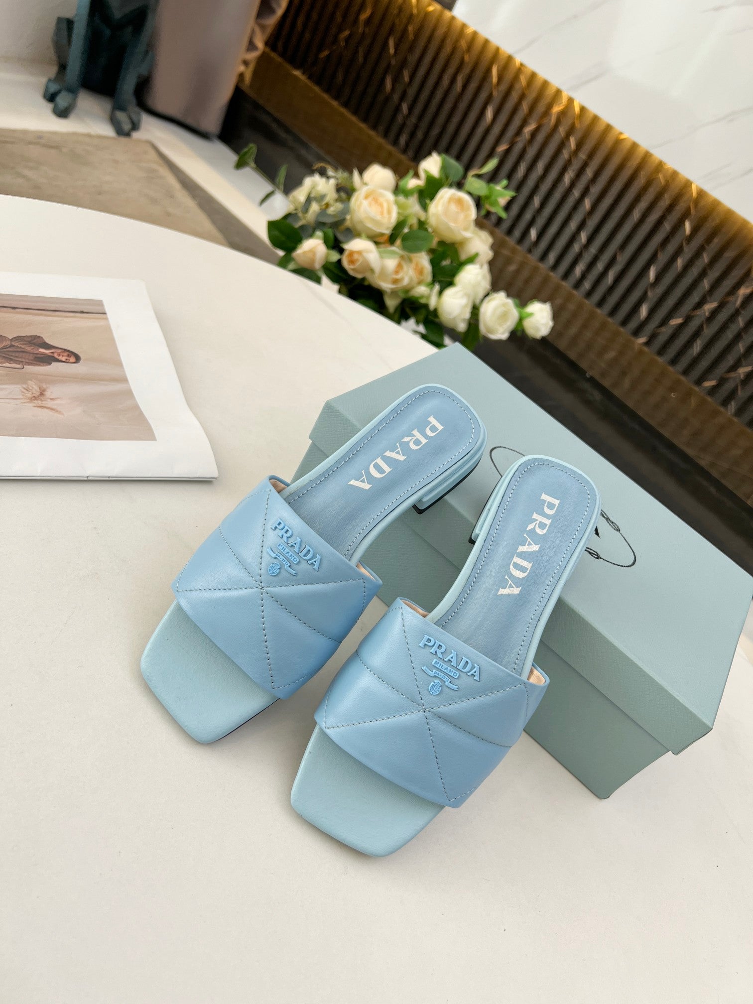 TOP PRADA Celeste Quilted Nappa Sandals -