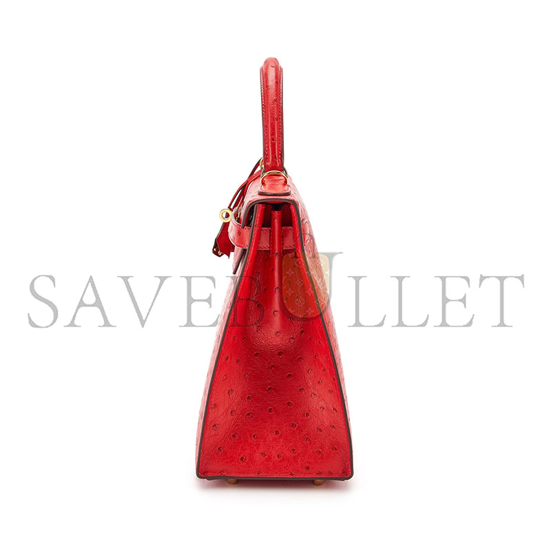 HERMÈS HEART RED OSTRICH KELLY 25 GOLD HARDWARE (25*17*7cm)