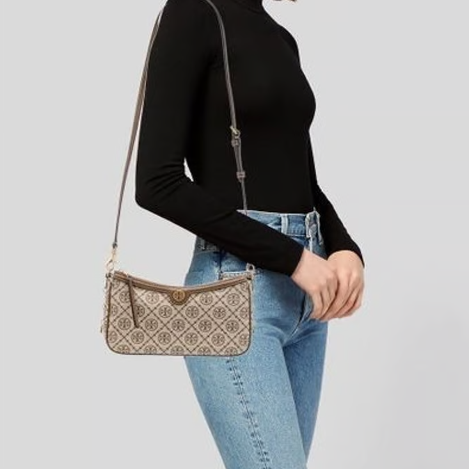 Tory Burch T Monogram Jacquard Zip Shoulder Bag  (Replica)