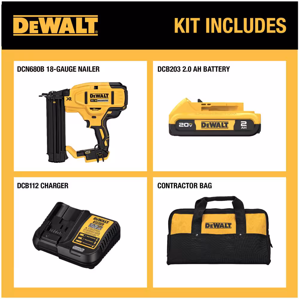 20V MAX XR Lithium-Ion 18-Gauge Electric Cordless Brad Nailer Kit