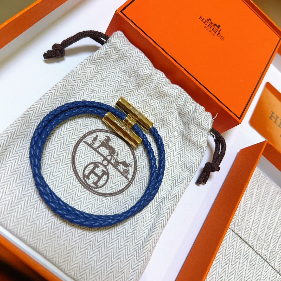 TOP HERMES Braided Rope Bracelet- Blue