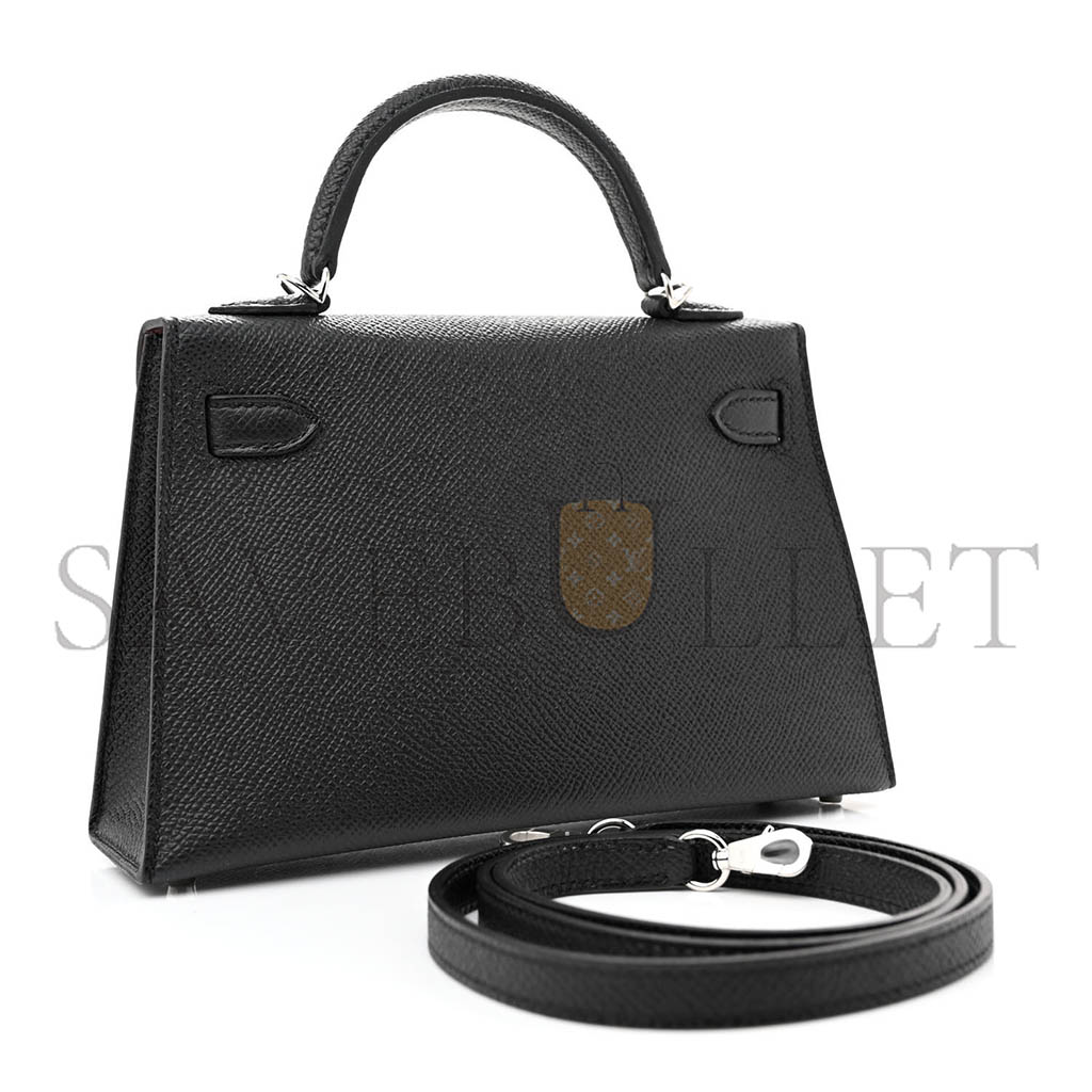 HERMÈS EPSOM MINI KELLY SELLIER 20 BLACK SILVER BUCKLE (19*12*5.5cm)