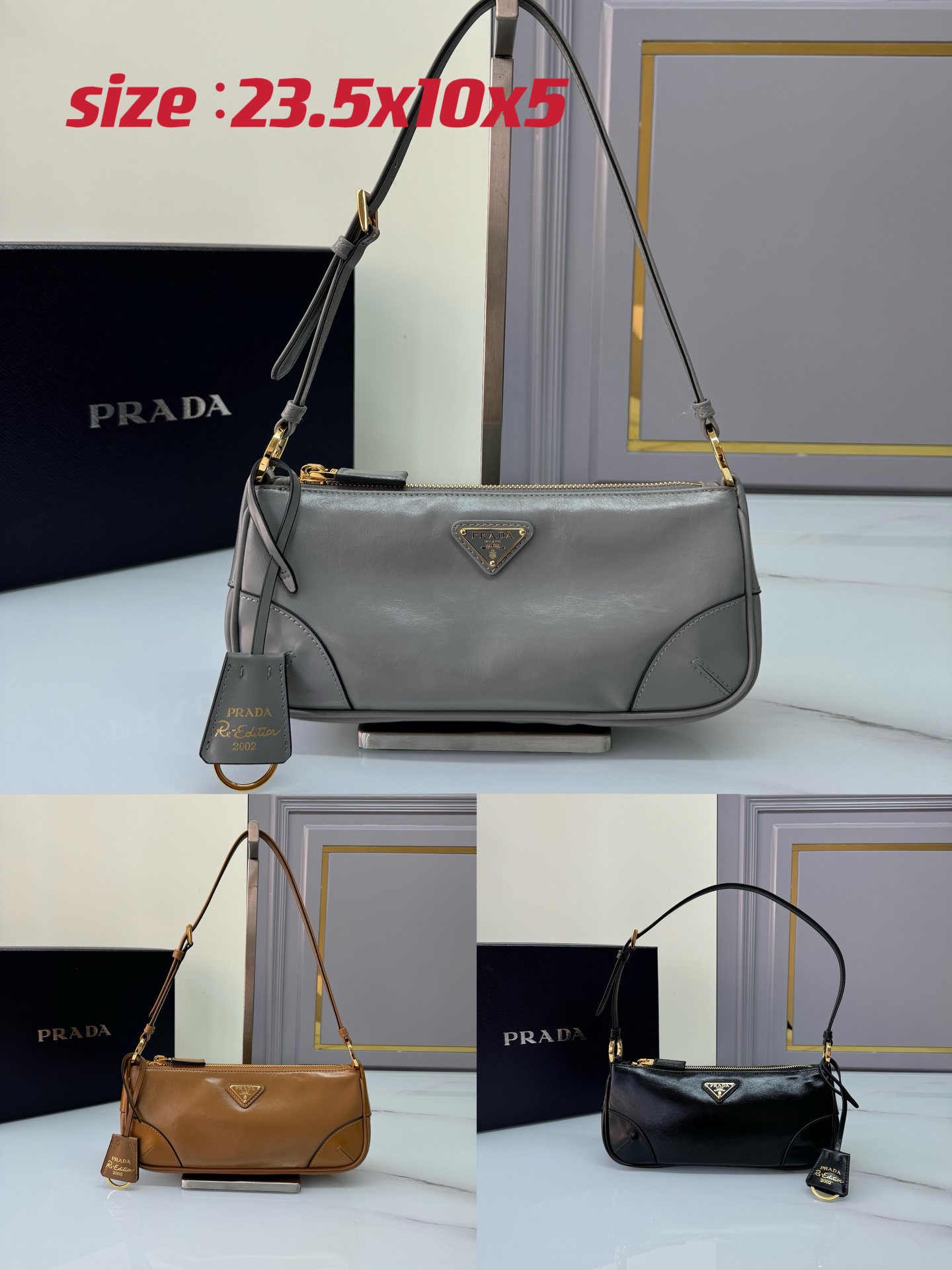TOP PRADA Oil Wax Skin Underarm Bags 23.5x10x5cm - Black