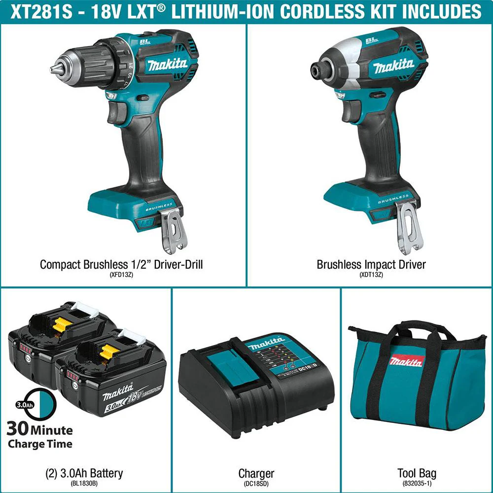 XT281S 18 Volt 3.0Ah 2-Tool Brushless Cordless Driver Combo Kit