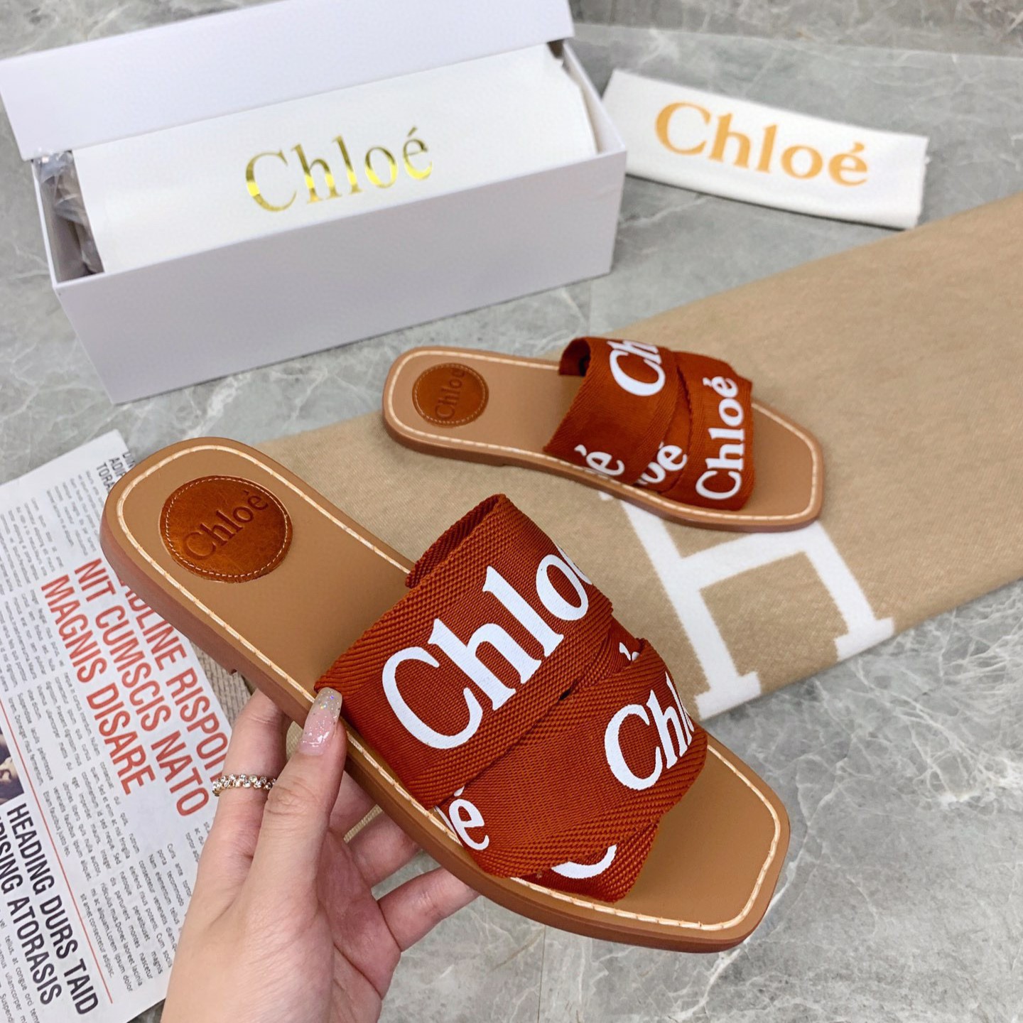 Chloe Woody Flat Mule Slide Sandals (Replica)