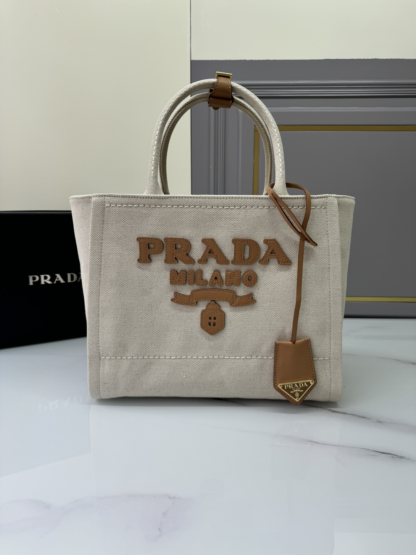 TOP PRADA Linen Canvas Tote Bag 39×31×17cm/31x25x14cn - Beige