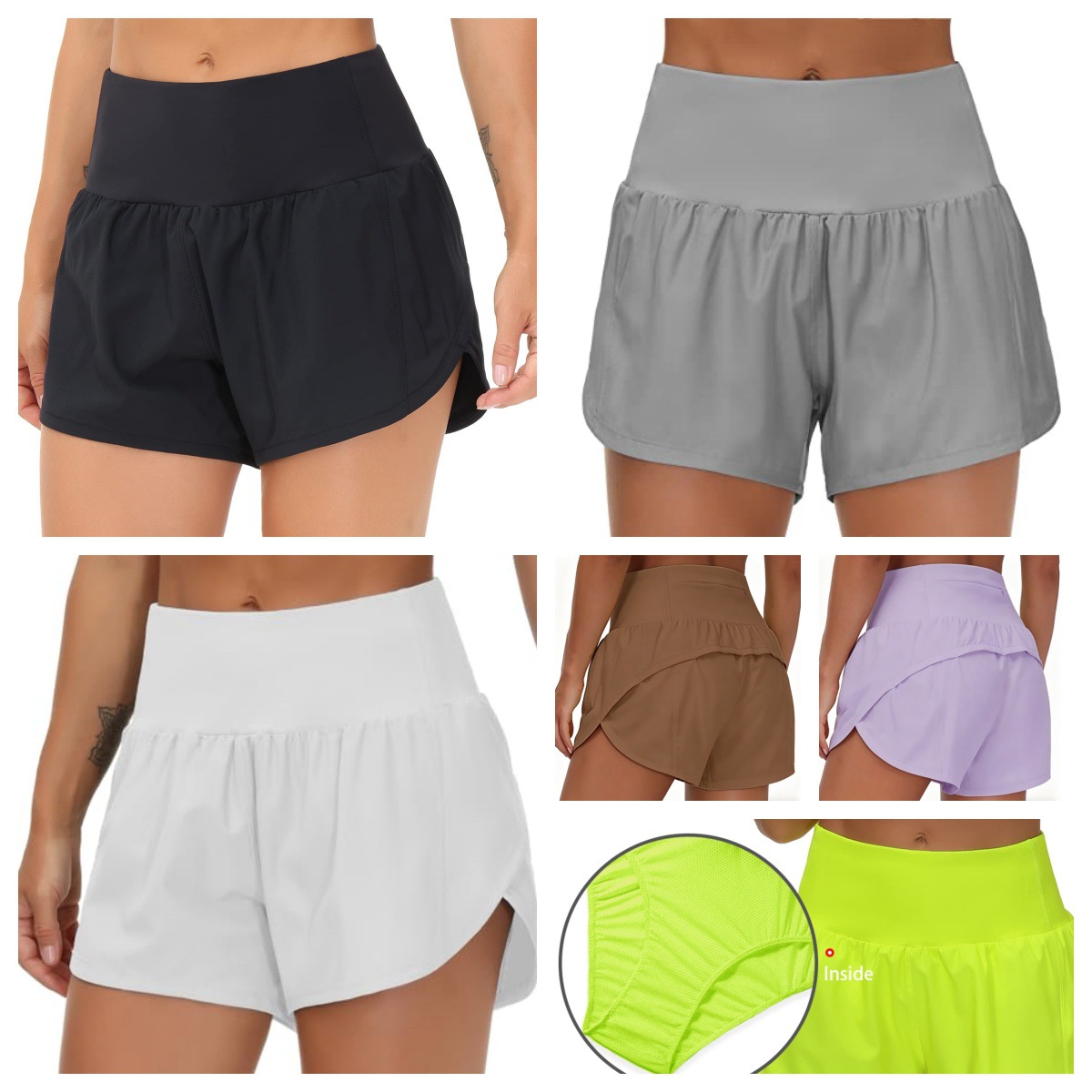 Best-selling women's sports running shorts, high-waisted, faux two-piece with zipper pockets, yoga pants levelkeen