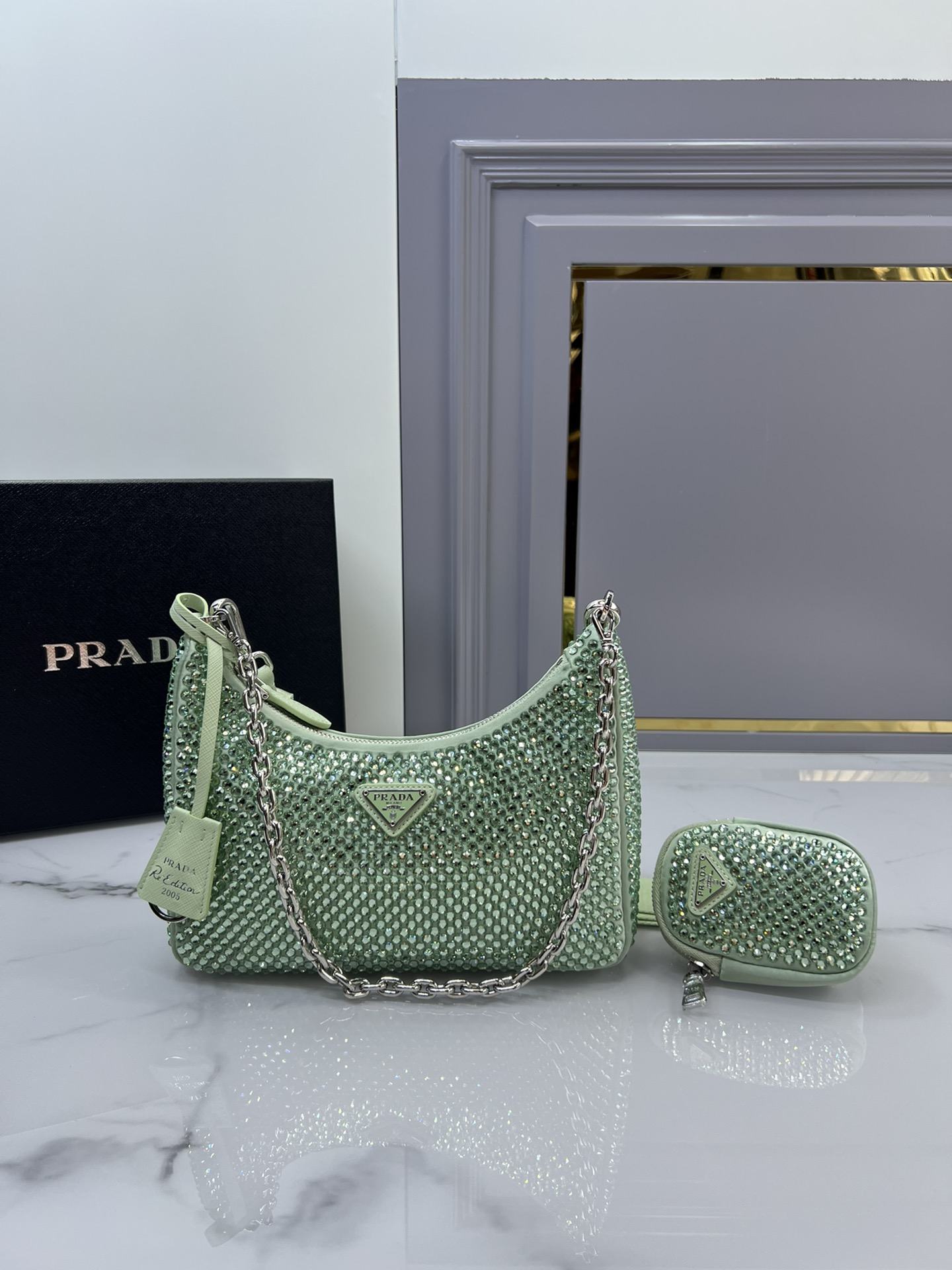 TOP PRADA Re-Edition 2005 Crystal full diamond Hobo Bags 22*18*6.5 cm - Five Colors