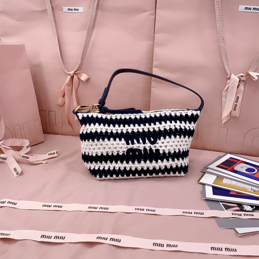 TOP Miu Miu Cotton Thread Lunch Box Bag 19*14*10cm - Blue