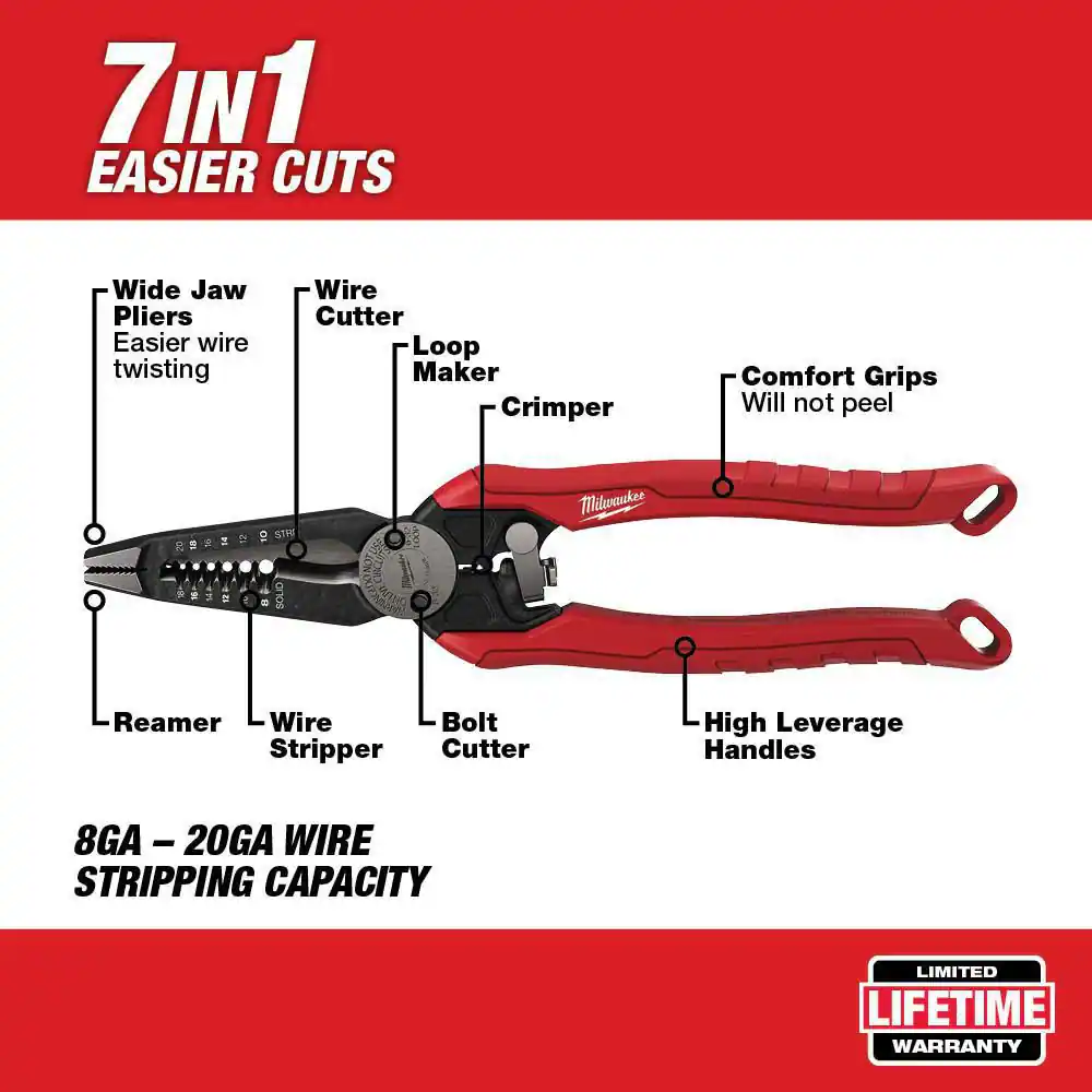 9 in. 7-in-1 High Leverage Combination Wire Stripper/Cutter Pliers
