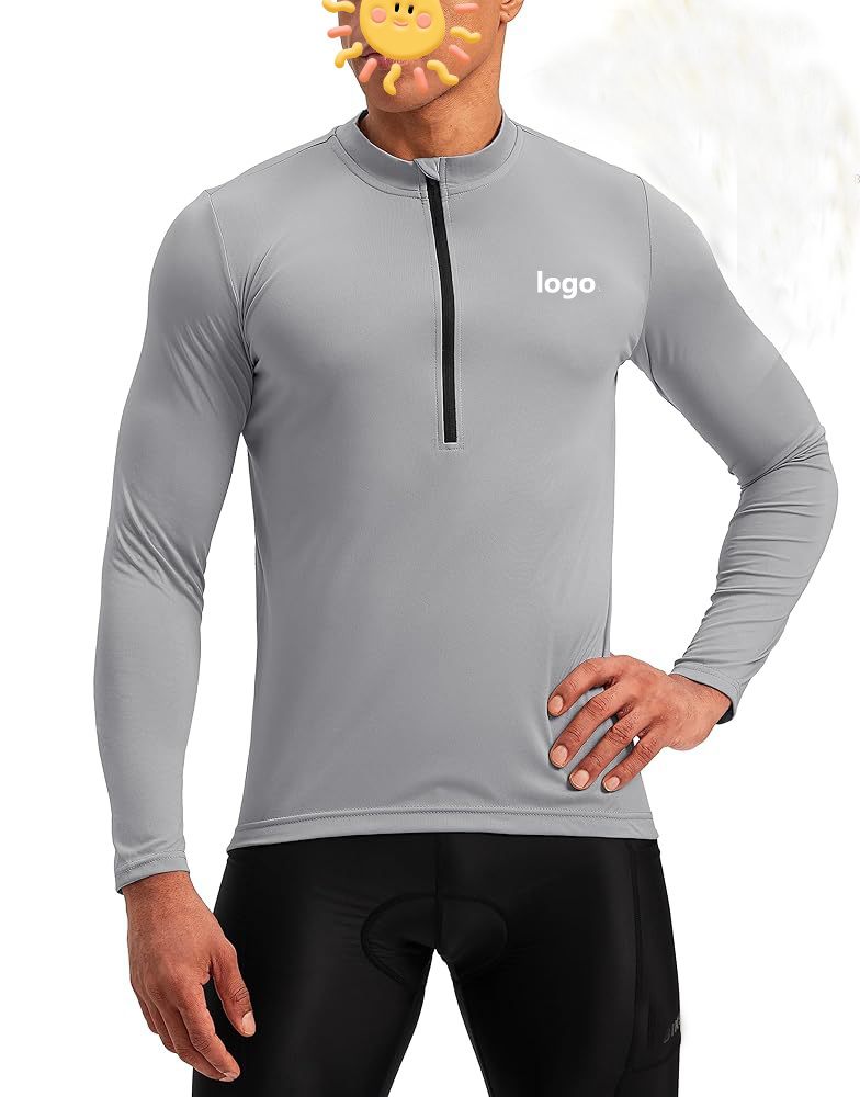 Mens Cycling Jersey with Back Pockets Long Sleeve UPF 50+ Half Zip